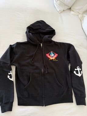 Paul Frank Black Zip Hoodie with Anchor Sleeve Graphics